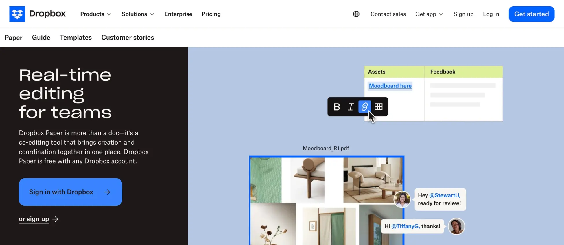 Dropbox Paper minimalist editing interface with rich media support