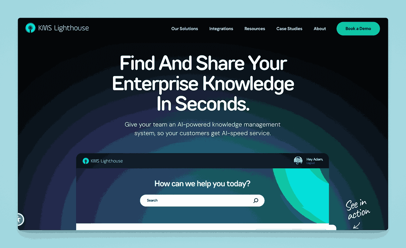 KMS Lighthouse enterprise knowledge management system for finding and sharing knowledge in seconds with AI-powered search