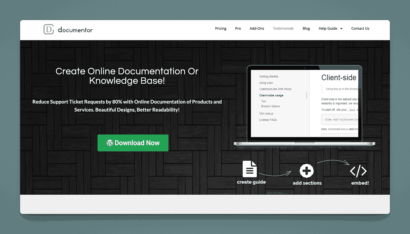Documentor WordPress plugin for creating online documentation and knowledge base with support ticket reduction features