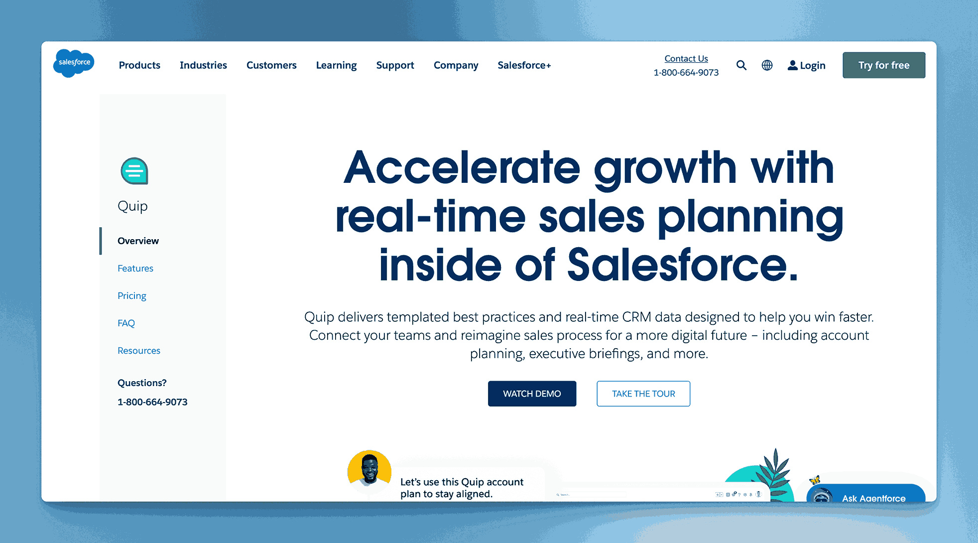 Salesforce Quip platform for accelerating growth with real-time sales planning featuring templated best practices and CRM data integration