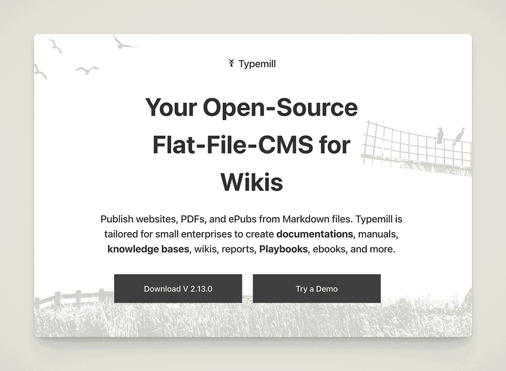 Typemill open-source flat-file CMS platform for creating wikis documentation and knowledge bases with Markdown support