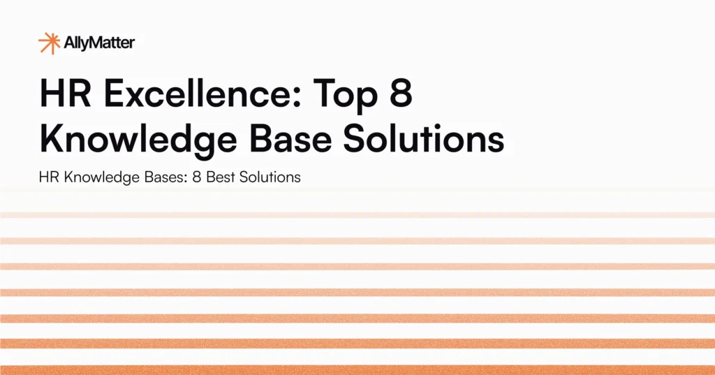 AllyMatter blog header featuring top 8 HR knowledge base solutions guide with orange gradient design and company logo