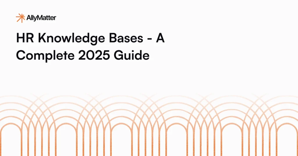HR Knowledge Bases - A Complete 2025 Guide banner with AllyMatter logo and interconnected network design representing knowledge sharing and organizational connectivity