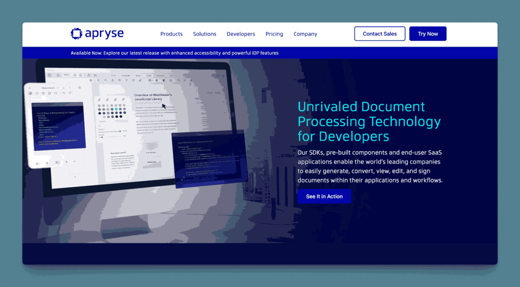 Apryse unrivaled document processing technology for developers with SDKs and SaaS applications for document generation and management