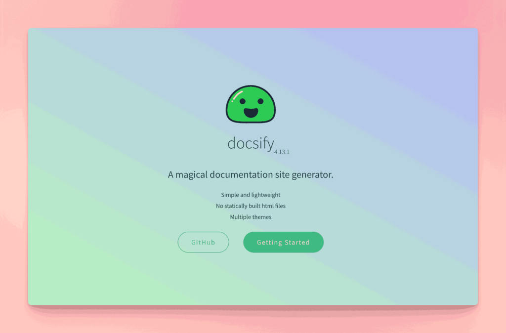 Docsify magical documentation site generator homepage with lightweight features GitHub integration and multiple themes for developer knowledge bases