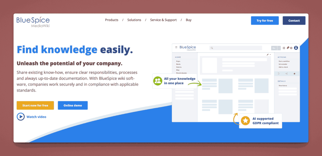 BlueSpice MediaWiki for finding knowledge easily with company potential unleashing and GDPR compliant AI-supported wiki software