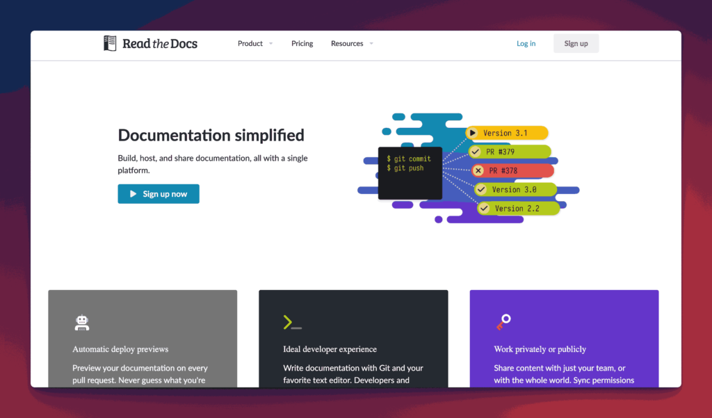 Read the Docs documentation simplified platform for building, hosting, and sharing documentation with automatic deploy previews and developer experience