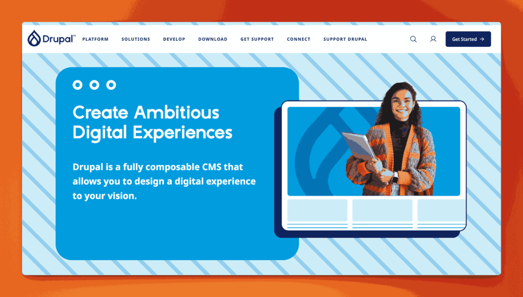 Drupal fully composable CMS for creating ambitious digital experiences with flexible content management capabilities