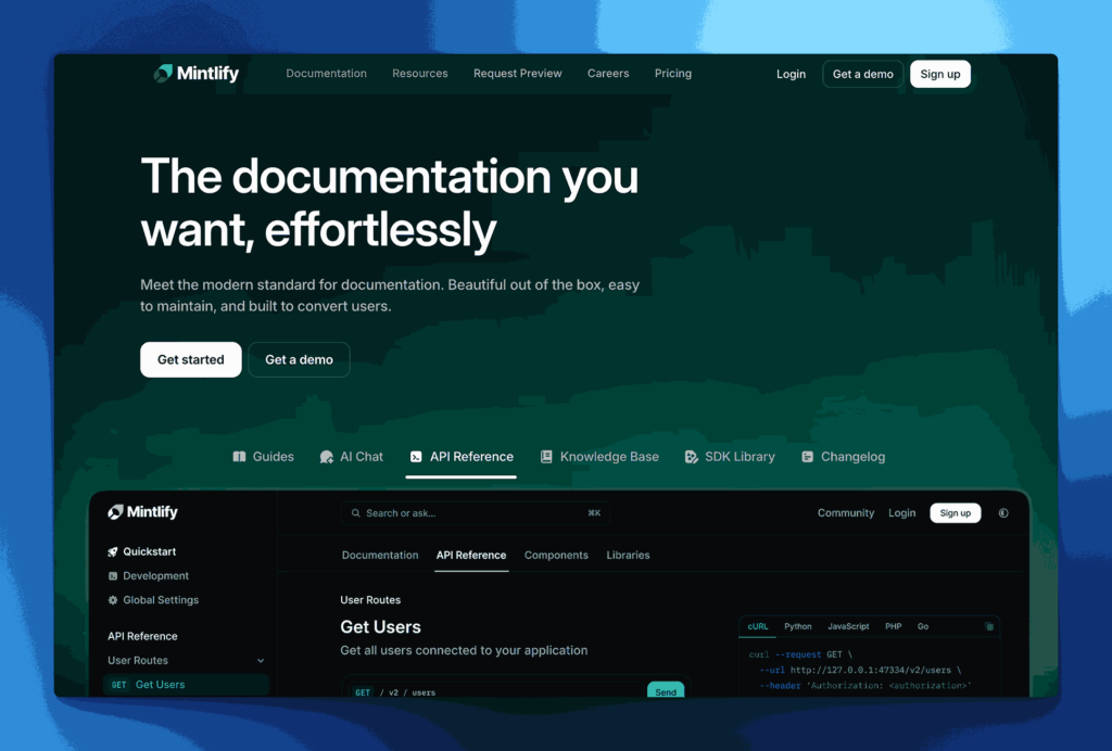 Mintlify modern documentation platform for effortless, beautiful documentation with API reference, knowledge base, and developer tools