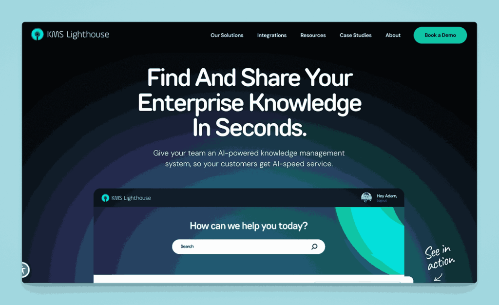 KMS Lighthouse enterprise knowledge management system for finding and sharing knowledge in seconds with AI-powered search