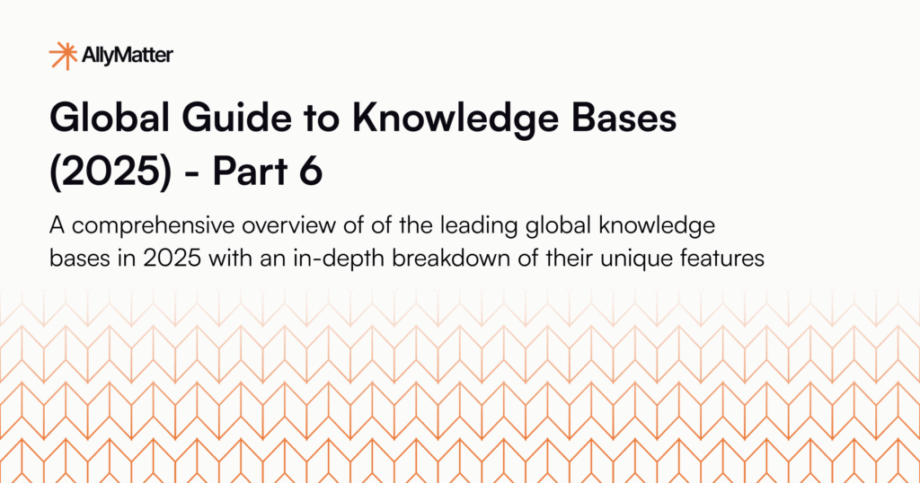 AllyMatter Global Guide to Knowledge Bases (2025) - Part 6 blog banner featuring comprehensive overview of leading global knowledge bases with geometric pattern background and AllyMatter branding