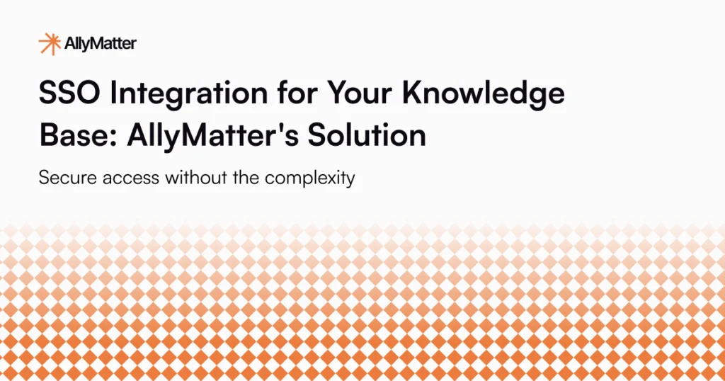 AllyMatter blog header for SSO integration article featuring the company logo and title 'SSO Integration for Your Knowledge Base: AllyMatter's Solution' with tagline 'Secure access without the complexity'