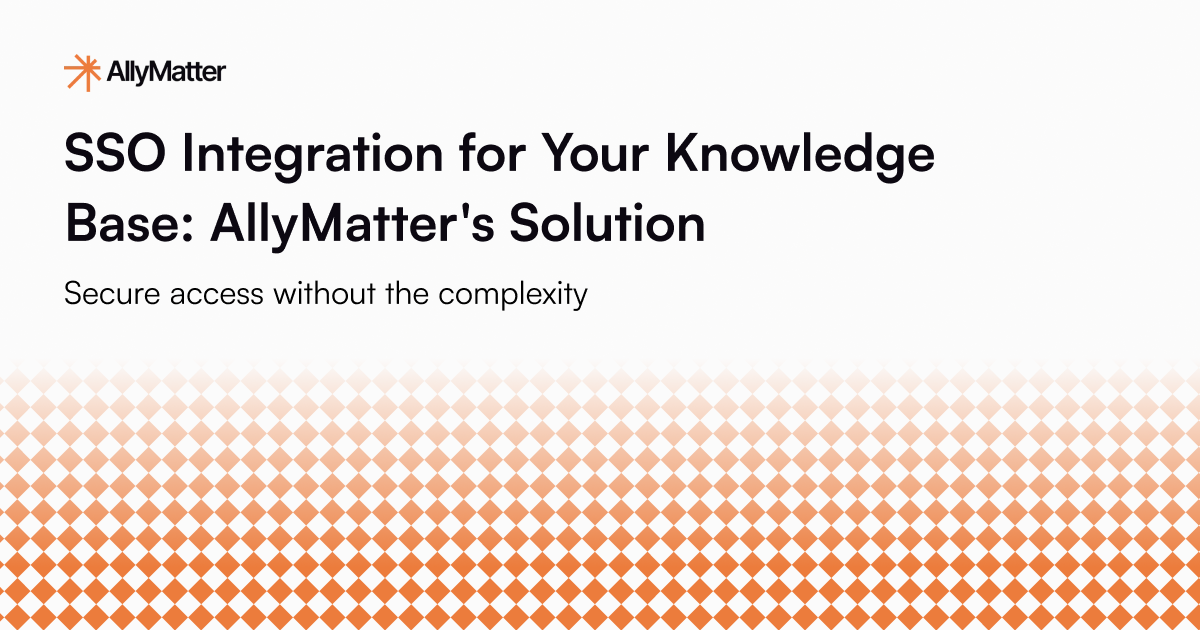 AllyMatter blog header for SSO integration article featuring the company logo and title 'SSO Integration for Your Knowledge Base: AllyMatter's Solution' with tagline 'Secure access without the complexity'