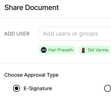 Document sharing and approval options