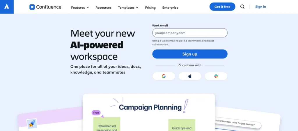 Confluence AI-powered workspace by Atlassian for team documentation and collaboration