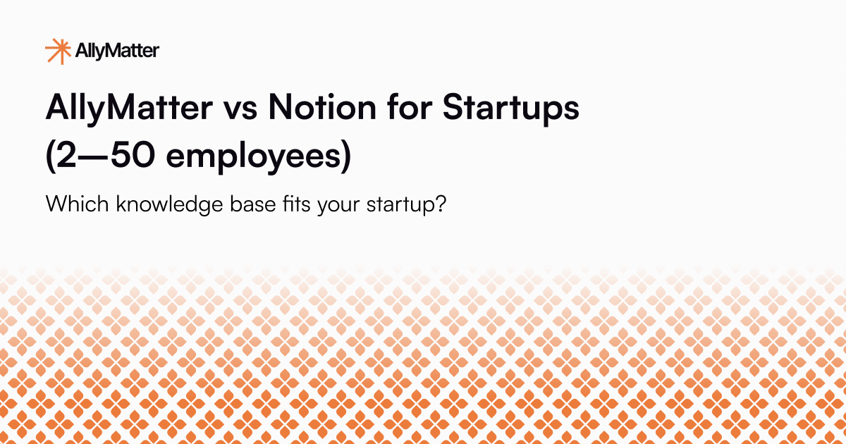 Blog banner for AllyMatter vs Notion startup knowledge base comparison article"