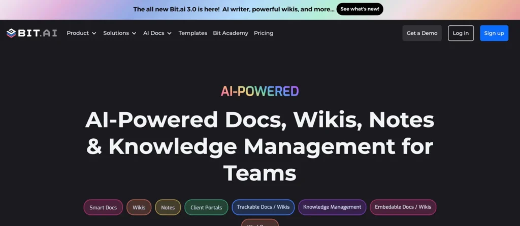 Bit.ai workspace showing document analytics and engagement tracking features