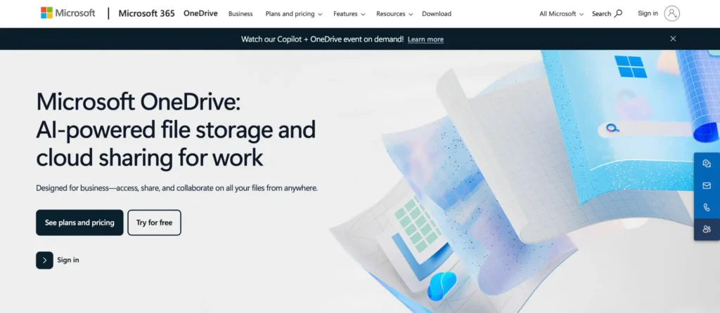 Microsoft OneDrive cloud storage interface with file sharing capabilities