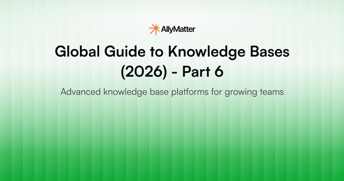 AllyMatter Global Guide to Knowledge Bases - Part 6 blog banner featuring comprehensive overview of leading global knowledge bases with geometric pattern background and AllyMatter branding