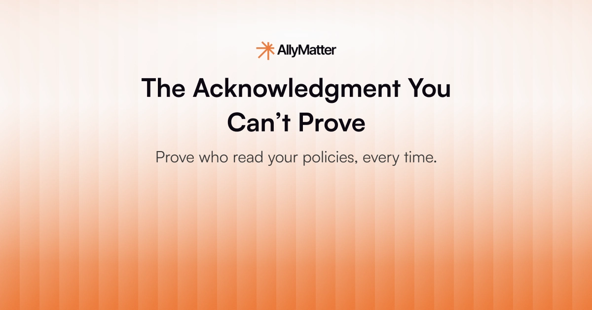 AllyMatter blog banner for employee acknowledgment tracking — prove who read your policies, every time