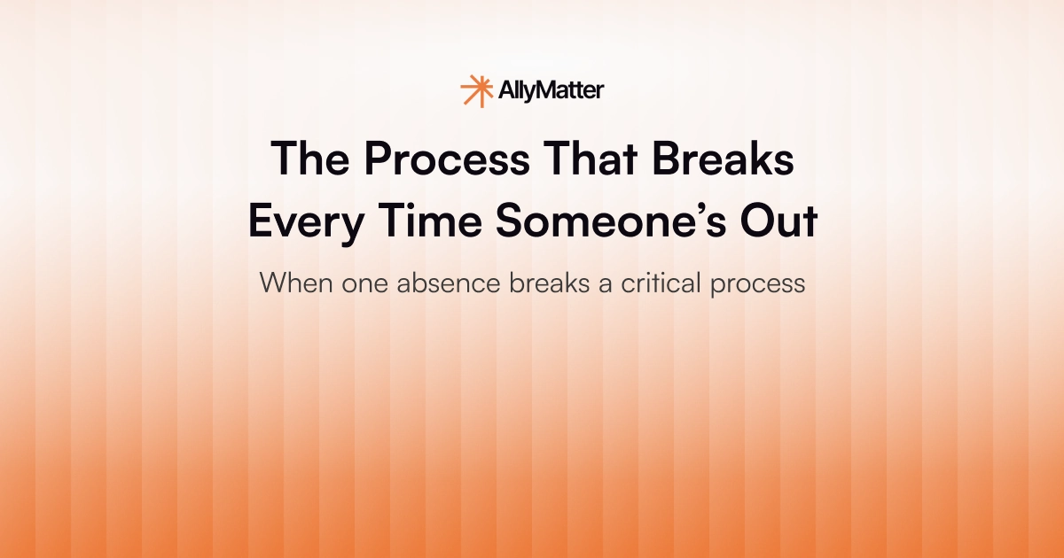 AllyMatter blog banner titled "The Process That Breaks Every Time Someone's Out" with the subheading "When one absence breaks a critical process"