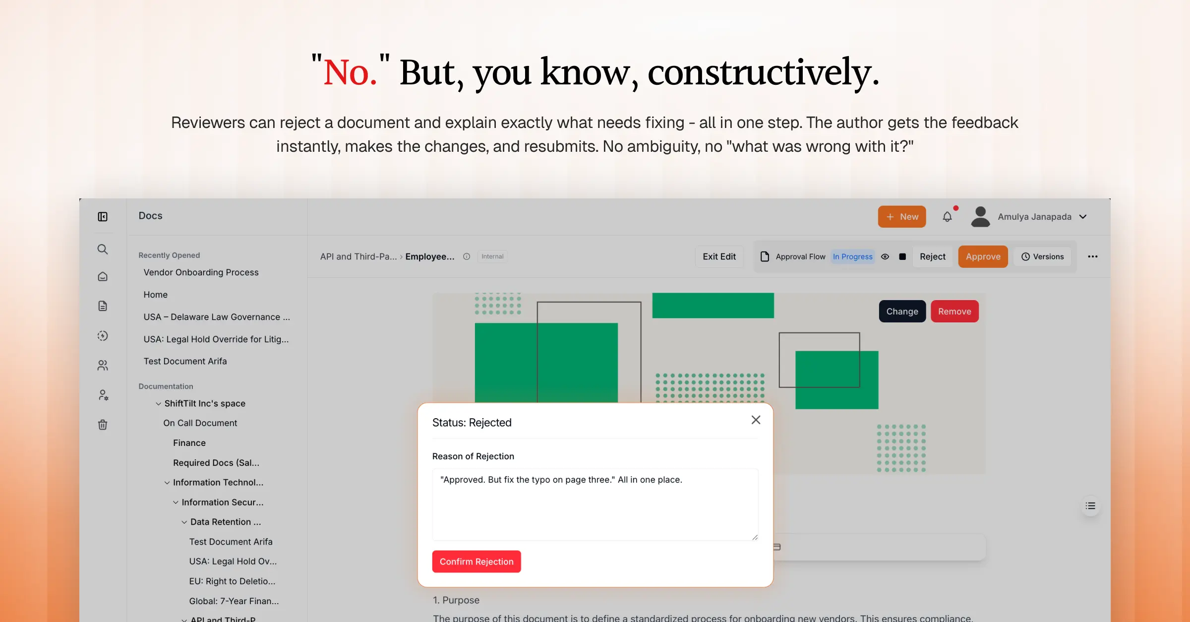 Reject a Document with Comments and Send It Back
